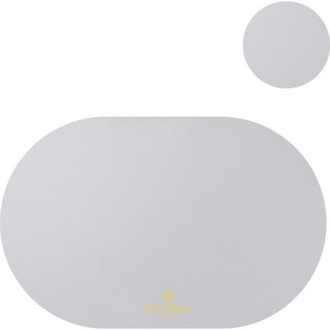 Dessous de plat ovale en similicuir, gris clair, lot de 4 sets de table (1/4), isolants thermiques, avec sous-verres ovales. (1/5)