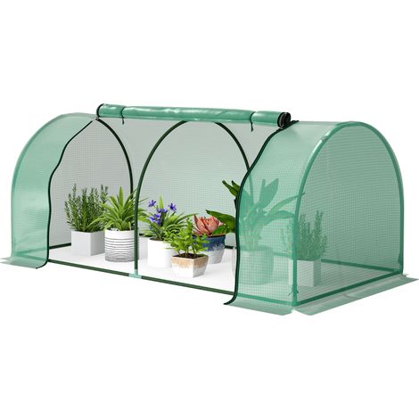 Serre de jardin mini serre serre à tomates 2 x 1 x 0,8 m porte zippée bâche PE acier vert (1/4)