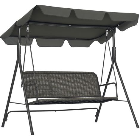 Altalena giardino 3 posti con tenda regolabile, rattan PE, 167x112x153 cm, grigia
