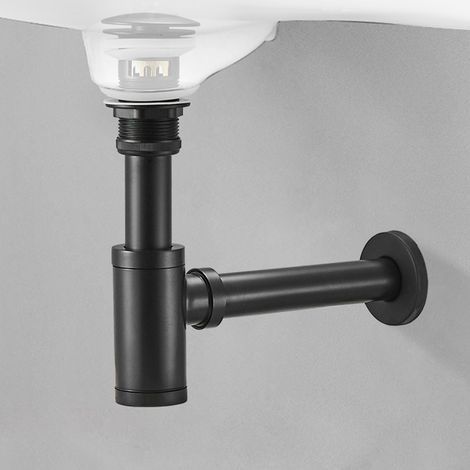 Siphon aus schwarzem Messing für Badezimmer, Flaschensiphon mit P-TRAP Pop-Up-Ablaufgarnitur, Abwasserüberlauf (1/4)