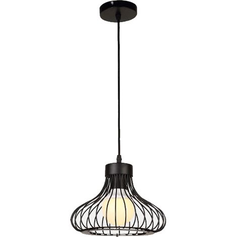 Pendant Lighting Fitting, Retro Minimalist Gourd Cage Chandelier, Industrial Minimalist Hanging Ceiling Lamp with Hollow Metal Lampshade for Kitchen Island (Black)
