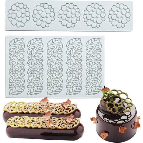 2 Pièces Tapis Dentelle Silicone Patisserie Moule Dentelle Feuille Moules en Silicone à Bulles pour Chocolat,Fondant,Pâte à Sucre,Gâteau,Décoration D'assiette (1/5)