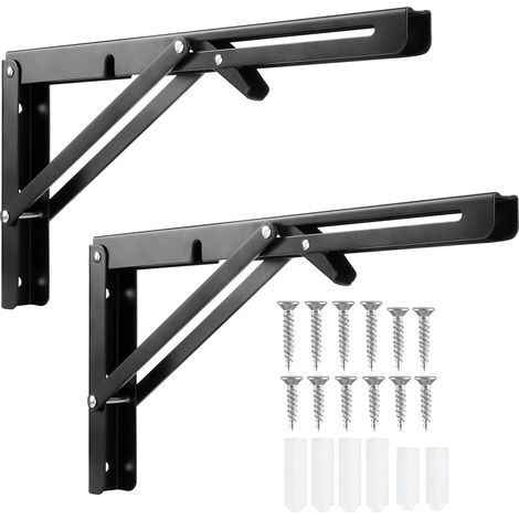 Équerre Pliante 300mm, 2 Pièces Noir Support Console Pliable Supports D' étagères Pliants Charge Lourds Support Console Pliable Rétractable pour Table Etagere Murale (1/5)