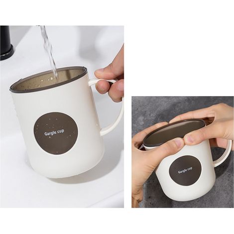 Gobelet à bain de bouche à double paroi et à blocs de couleurs, gobelet pour brosse à dents avec poignée pour la salle de bain, joli gobelet pour couple, gobelet antichoc. (1/5)