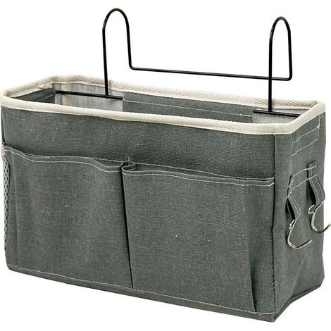 Sac de rangement pour table de chevet - portable, ajustable, peu encombrant - sac de rangement double couche pour lit, gris foncé (1/4)