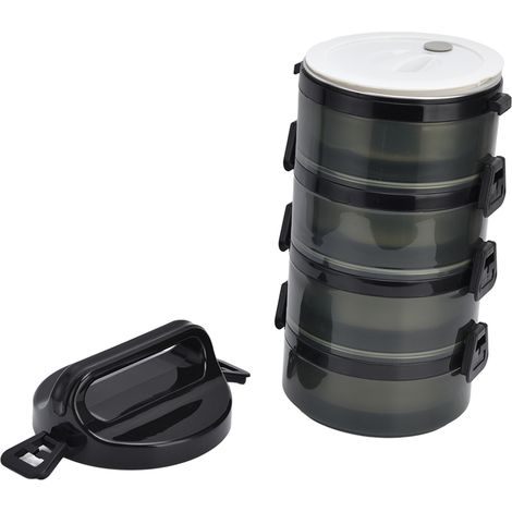 Boîte repas 4 étages inox acier 304, lunchbox thermos isotherme noire, gamelle empilable multi-niveaux pour étudiant, cadeau (1/5)