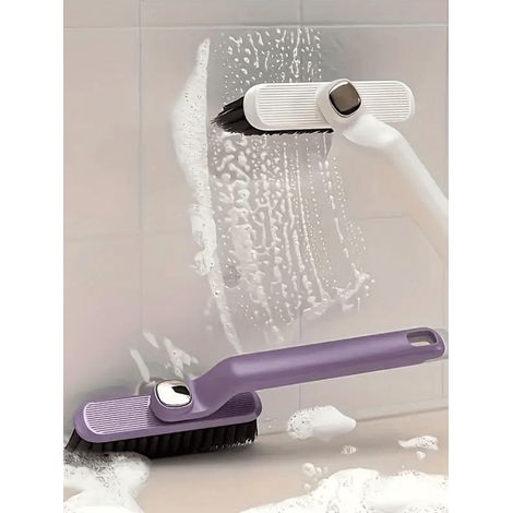 2pc 2-en-1 Brosse de nettoyage rotative, en plastique violet, avec soies rigides à 360° et connecteur en forme de V, pour le nettoyage des crevasses des carreaux de salle de bain (1/4)