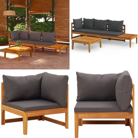 Salon de jardin 3 pcs avec coussins gris foncé Bois d'acacia - Salon De Jardin - Meuble De Jardin - Ensemble De Salon - Mobilier De Jardin - Acacia - Home & Living