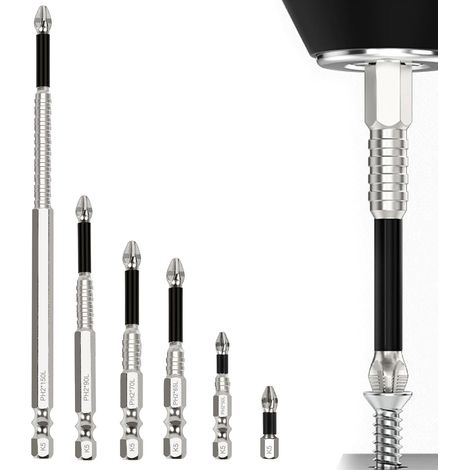 6-Piece Magnetic Screwdriver Set, Precision Screwdriver, High-Hardness Drilling Tool, Non-Slip Phillips Screwdrivers, for Electric and Manual Drills 25, 50, 65, 70, 90, 150 mm (1/5)