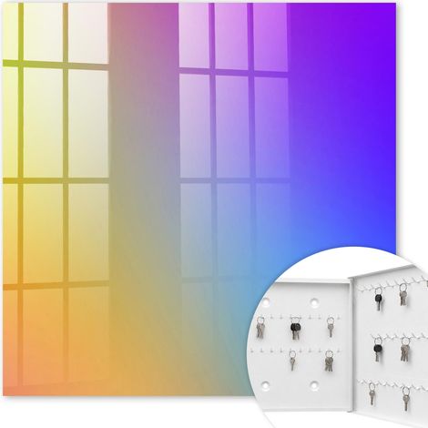 Armoire à clés - (30 cm x 30 cm) - Boîte à clés murale - Coffret de rangement pour clés - Couleur blanche - Ouverture vers la droite - Pour maison et bureau - Dégradé coloré