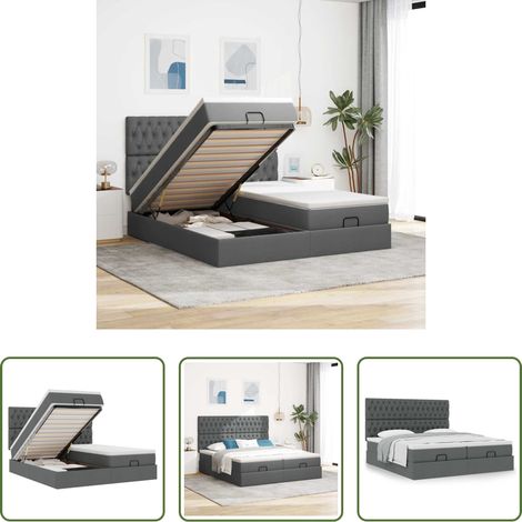 Matratze - Ottoman-Bett mit Matratzen Dunkelgrau 160x200 cm Stoff (1/5)