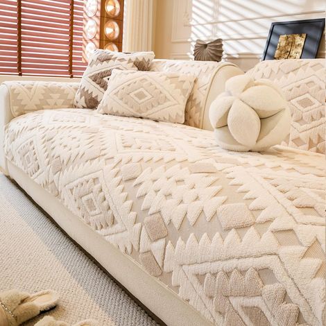 Sofa Cover for 2, 3, or 4 Seater Sofas, Sofa Slipcover, 90 x 160 cm Beige Plush Sofa Protector, Pet-Friendly, Non-Slip, Washable, Sold Individually (1/5)