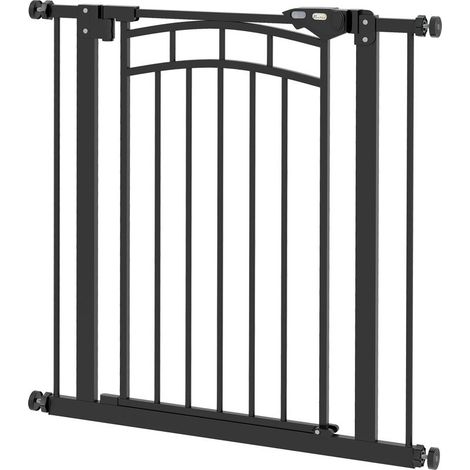 Barrière de sécurité pour chien barrière d\'escalier extensible double verrouillage 74-80 x 76 cm noir (1/5)