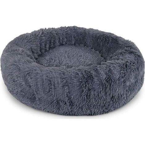 Panier Pour Chien 100cm Chau Peluche Lit Pour Chat Anti Dérapant Lavable Rond En Moelleux Coussin Anti Stress Lit Pour Chiens Et Chats (Gris Foncé) (1/5)