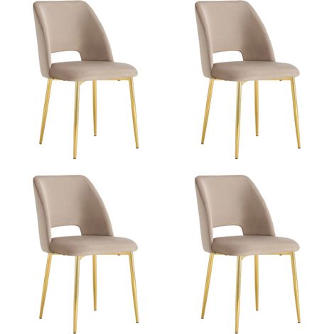 Homy France – Lot de 4 chaises en velours taupe – Pieds métalliques dorés – Confort optimal pour salle à manger ou bureau – Design contemporain (1/2)