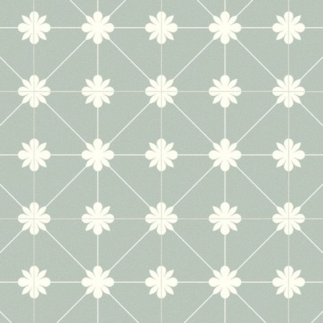 Sol Vinyle Textile - Aspect carreaux vert sauge - Rouleau de 2m x 2m