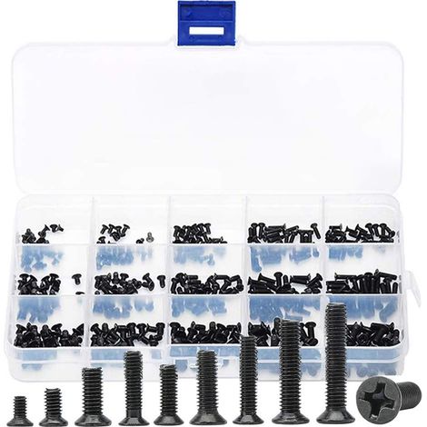 Viti a testa svasata, assortimento di 450 viti cilindriche a testa piatta M2/M2.5/M3, mini viti, bulloni filettati Phillips, viti di precisione, viti in acciaio inossidabile per computer autofilettant