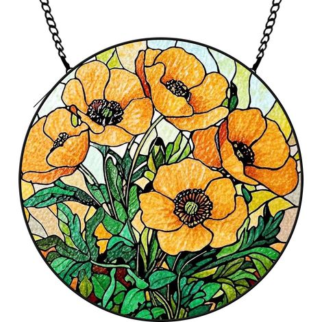 30 cmAttrape-soleil fleurs en vitrail, décoration suspendue fenêtre lumineuse, cadeau anniversaire (1/5)