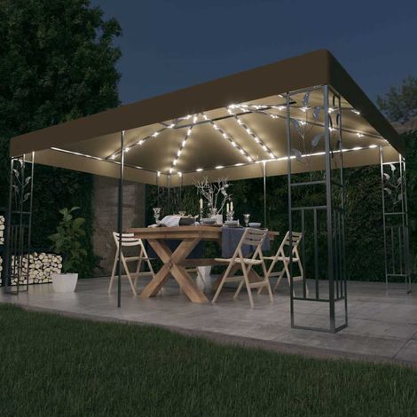 vidaXL Gazebo with Double Roof&LED String Lights 3x4 m Taupe (312244+315536)