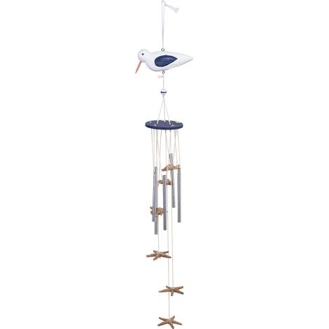Movil de viento de madera azul 14x8.5x75h cm