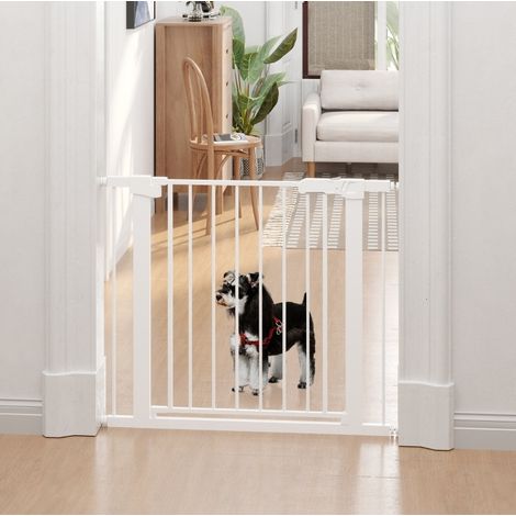 Barrera de seguridad ajustable 75-96 cm de acero blanco con cierre automático para escalera (1/5)