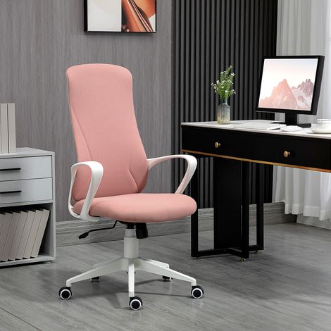 Chaise de bureau ergonomique rembourrée, hauteur réglable et bascule, 62x56x110-119.5 cm, Rose (1/5)