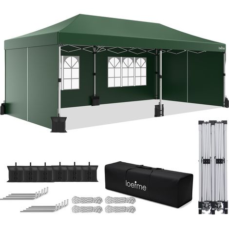 LOEFME-Tente Pliante Pop-up 3x6 m, Robuste, étanche et facile à installer Protection UV Avec parois latérales Avec des parois latérales et des sacs de sable tente de fête - gazon vert (1/5)