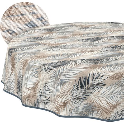 Nappe enduite Feuilles Gris-Beige avec Ourlet Ronde Ø 120 cm (1/5)