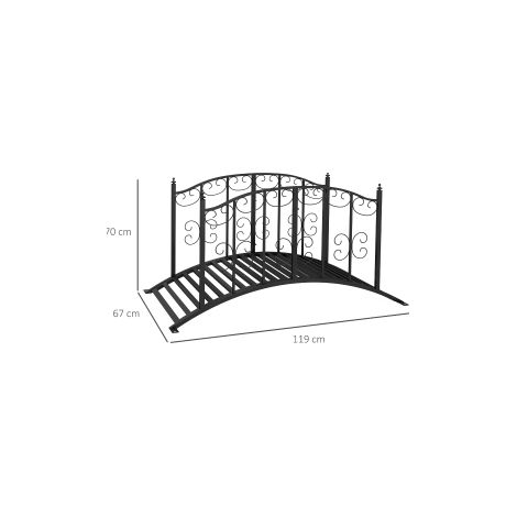 Pont de jardin noir en acier de 1,19 m avec garde-corps et motif floral, supportant 120 kg, pour bassin, balcon et terrasse (1/5)