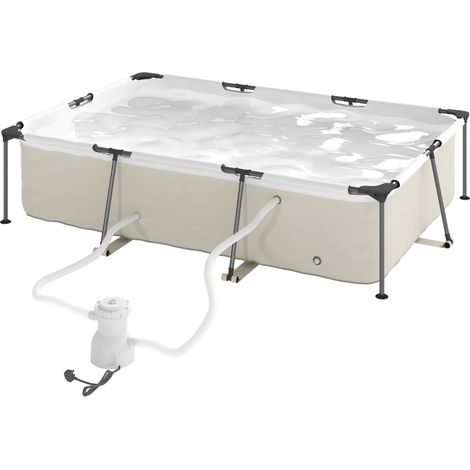 Piscine Tubulaire Rectangulaire Pompe de Filtration 3701L en PVC Triple Couche 316x238x66,5cm Gris