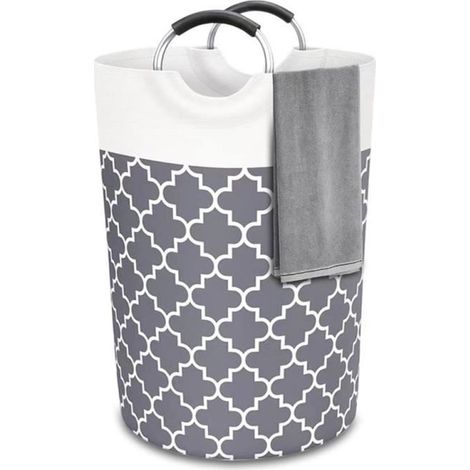Panier à Linge Rond Gain de Place avec Poignée en Mousse d\'Aluminium pour Salle de Bain- Gris-82L (1/4)