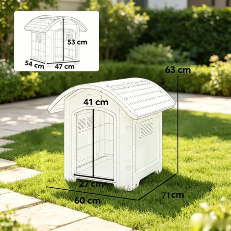 Nichesse pour chien en plastique extérieur, sol surélevé amovible, toit étanche, abri chien résistant aux intempéries pour jardin (1/5)
