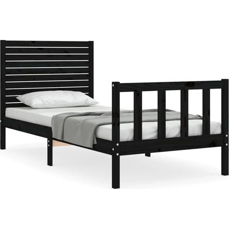 Cadre de lit en pin massif noir (matelas non inclus) (1/5)