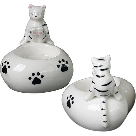 Diseño del portavelas de cerámica: Portavelas con forma de gato para dos personas, embalaje de papel kraft doble de 5 capas + plástico de burbujas (blanco).