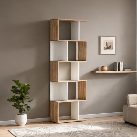Étagère colonne en forme de S en panneaux de particules blanc (1/5)
