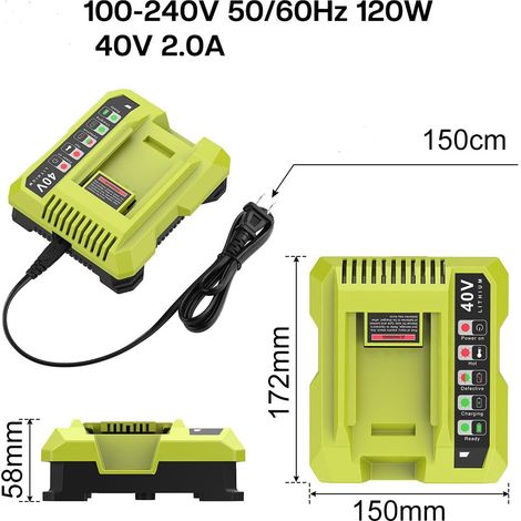 Caricabatterie compatibile Ryobi 40V al litio, di ricambio per batterie OP401 OP4040 OP4050 OP40601, ricarica rapida - ALTRO (1/3)