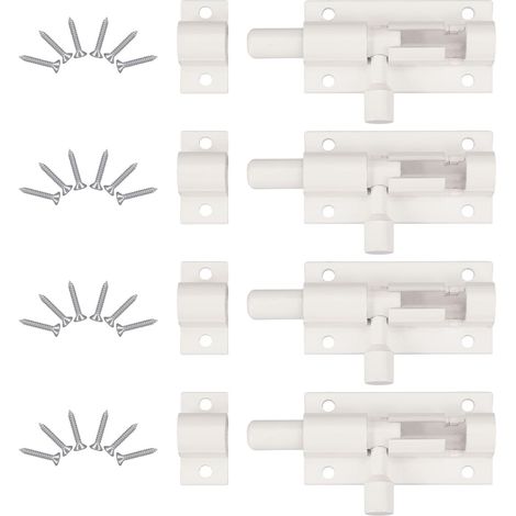 BRAVIX 4 Pièces Verrou de Porte, Verrou Porte Interieure avec 24 Vis ， Loquet Porte Coulissante, Loquet de Porte, Verrou Targette, Loquet Coulissant, pour Portail De Jardin, Cabanon, Wc (Blanc)