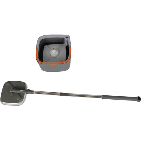 Ensemble de seaux de vadrouille rotatifs, essorage automatique, utilisation humide et sèche, nettoyage par rotation en microfibre avec tampons de remplacement (1/5)