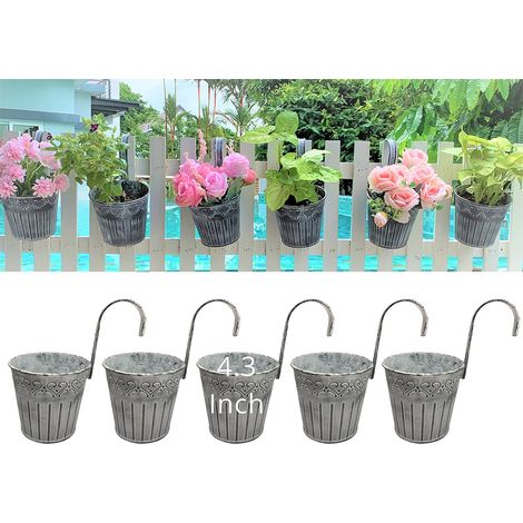 Pots de fleurs suspendus - Lot de 10, jardinières de balcon de 11 cm, petites jardinières en métal galvanisé pour plantes d'extérieur, style champêtre, pour fleurs et succulentes. (1/5)