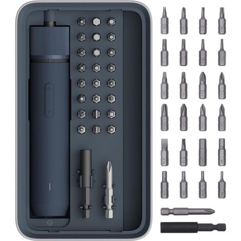 Juego destornilladores eléctricos, destornillador eléctrico 3 ajustes torque, redonda, 26 puntas acero S2, batería 1500 mAh, función carga USB (1/5)