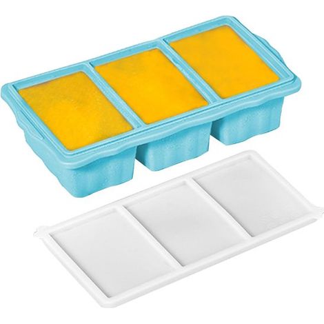 Eiswürfelform Silikon-Eiswürfelform mit 3 Fächern und Deckel Lebensmittelbehälter Haushaltshelfer für die Zubereitung von Mahlzeiten und ideal (1/5)