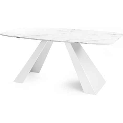 Esstisch Monte Weiß im Modern Stil, Rechteckiger Tisch - Ausziehbar von 160 cm bis 200 cm, Pulverbeschichtete Weiße Metallbeine - 160 x 80 cm - Marmor Weiß