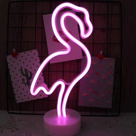 Décoration murale lumineuse LED néon, veilleuse alimentée par USB/piles, idéale pour Noël, un anniversaire, une fête, une chambre d'enfant, un salon ou un mariage (Flamant rose) (1/5)