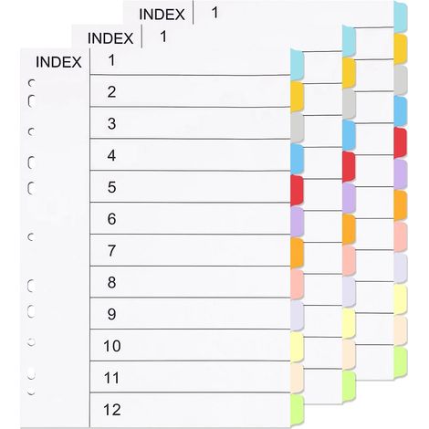 A4 Dividers, 3 Packs of 12 Dividers, A4 12 Tabs, A4 Dividers, Size 30 x 22 cm for Organisation, Pastel Colour with Numbers 1-12 (1/5)