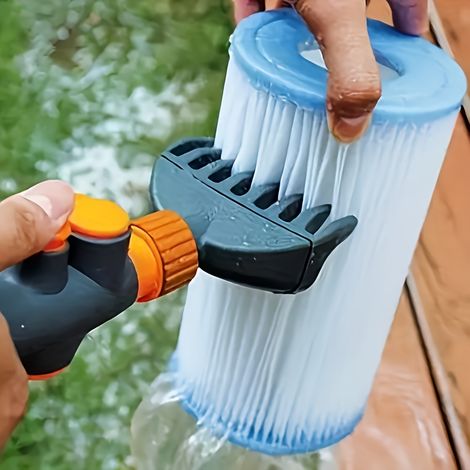 Brosse de nettoyage pour filtre à papier de piscine la pression de l’eau est réglable grâce à un bouton. (1/5)