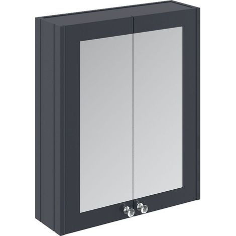 Balterley Butterton Traditional Bathroom Wall Mounted 2 Soft-Close Doors Mirror Cabinet with 1 Shelf Storage, Dark Grey, 715 x 600 x 182mm (1/4)