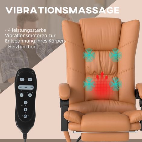 Fauteuil de bureau massant, chaise de bureau chauffante, siège pivotant inclinable, chaise ergonomique réglable en hauteur, PC fauteuil relax marron clair (1/5)