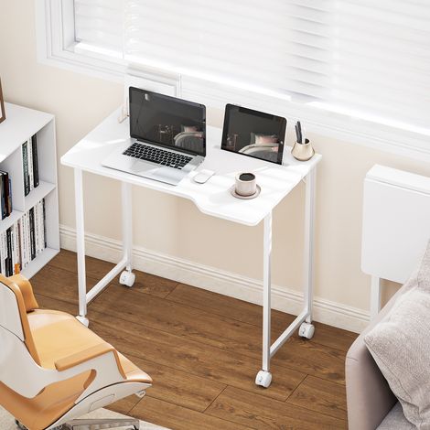 Bureau pliable pour ordinateur, bureau gain de place avec roulettes, emplacement pour appareil, 80 x 52 x 75 cm, blanc (1/5)
