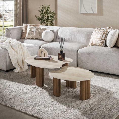 Tables basses moderne bois et céramique (lot de 2) Sergie (1/5)