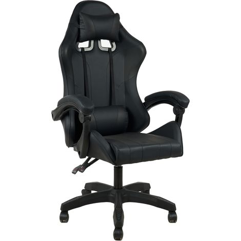 Sedia Gaming Professionale SimilPelle Reclinabile Con Braccioli Poltrona Ufficio Regolabile in Altezza Pistone Gas,Cuscino Poggiatesta E Lombare Gamer Nero